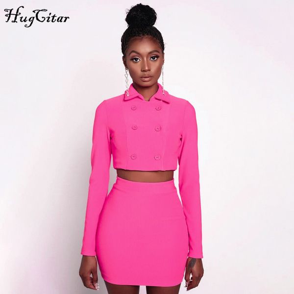 hugcitar 2019 long sleeve blazer cropped jacket skirt 2 pieces sets autumn winter women pink streetwear office lady suits, White;black
hugcitar 2019 long sleeve blazer cropped jacket skirt 2 pieces sets autumn winter women pink streetwear office lady suits, White;black