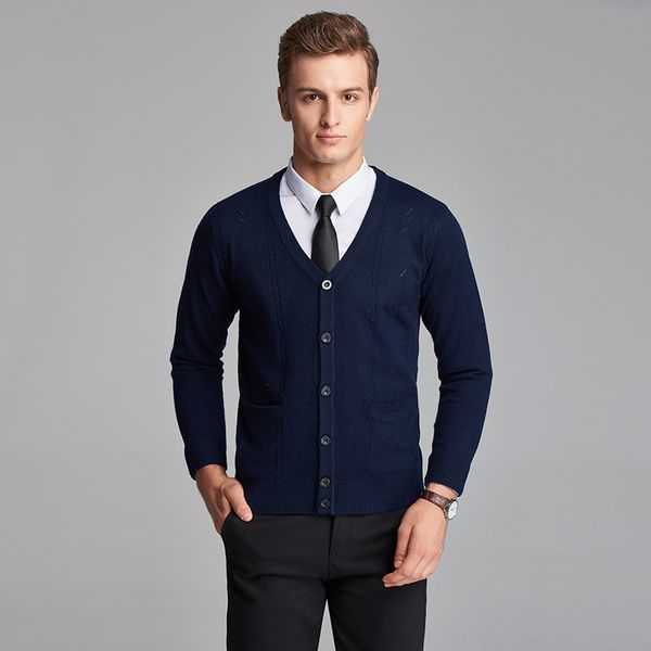 high qualtiy autumn man business long sleeve v neck button down wool sweater cardigan, White;black
high qualtiy autumn man business long sleeve v neck button down wool sweater cardigan, White;black