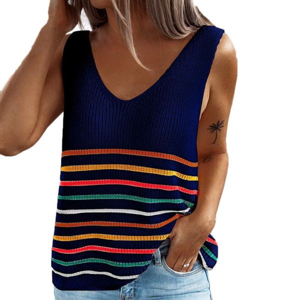 women summer casual striped knitted v neck tank ladies plus size loose sleeveless top, White
women summer casual striped knitted v neck tank ladies plus size loose sleeveless top, White