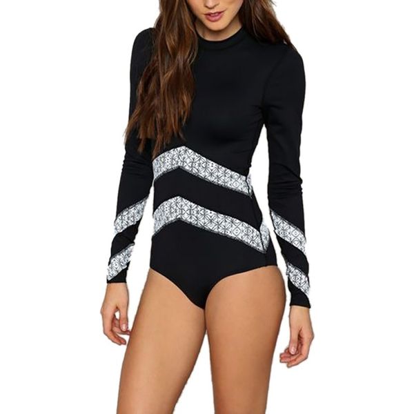new one-piece swimsuit zipper female long sleeve stitching european style sport outdoor women surf swimsuit, White;black 
new one-piece swimsuit zipper female long sleeve stitching european style sport outdoor women surf swimsuit, White;black