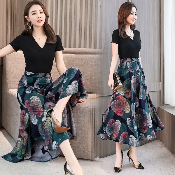print wide leg pants women elastic waist skirt pants bohemian loose trousers plus size 4xl cotton ankle length vintage b22, Black;white
print wide leg pants women elastic waist skirt pants bohemian loose trousers plus size 4xl cotton ankle length vintage b22, Black;white