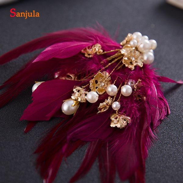 2018 new feather bridal headpiece with gold flowers pearls wedding head accessory with clip 1 pair t077
2018 new feather bridal headpiece with gold flowers pearls wedding head accessory with clip 1 pair t077