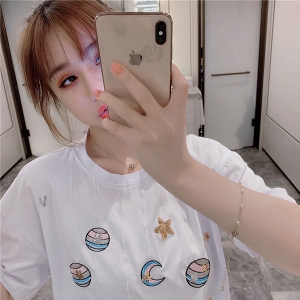 heavy industry embroidery sequ sequins short-sleeved t-shirt 2020 women's cotton loose short-sleeved t-shirt ins fashion, White
heavy industry embroidery sequ sequins short-sleeved t-shirt 2020 women's cotton loose short-sleeved t-shirt ins fashion, White