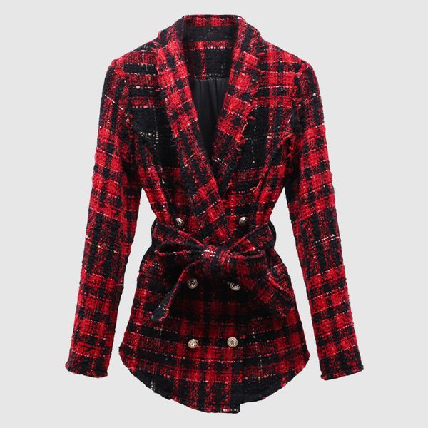 2018 fashion designer women's autumn winter tweed woolen jackets and coats double breasted lace up plaid slim jacket outerwear, Black
2018 fashion designer women's autumn winter tweed woolen jackets and coats double breasted lace up plaid slim jacket outerwear, Black