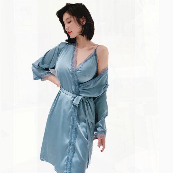 silk pajamas dress long sleeve nightgown 2 piece sleepwear lounge wear set night gown with robe women pijamas mujer 2020, Black;red
silk pajamas dress long sleeve nightgown 2 piece sleepwear lounge wear set night gown with robe women pijamas mujer 2020, Black;red