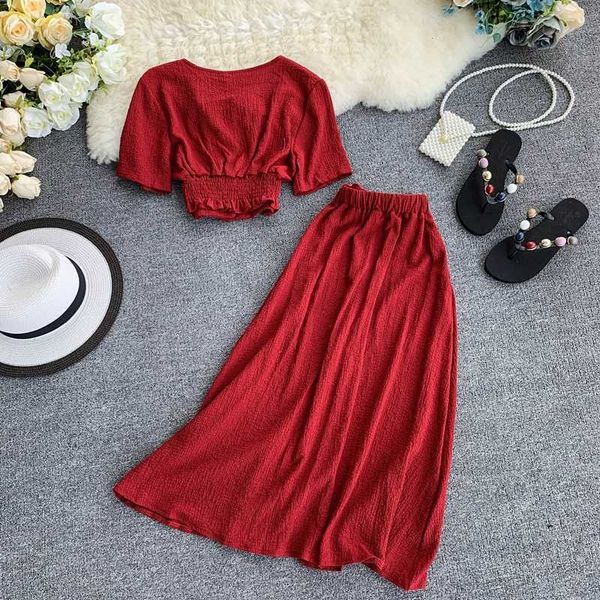 2020 vintage two piece set женщины красный / черный / зеленый sexy v-образным вырезом короткие топы + однобортный миди юбки для женщин 2 шт, White
2020 vintage two piece set женщины красный / черный / зеленый sexy v-образным вырезом короткие топы + однобортный миди юбки для женщин 2 шт, White