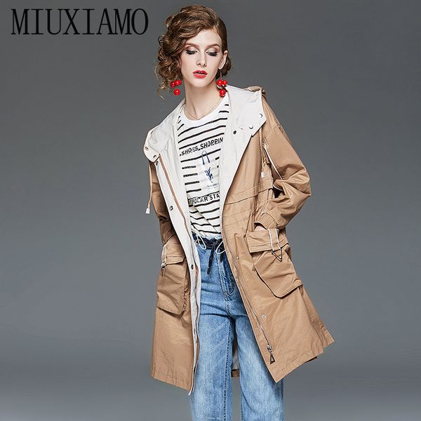 miuximao 2019 fall coat arrival casual full sleeve hooded casual slim jacket women vestidos, Tan;black 
miuximao 2019 fall coat arrival casual full sleeve hooded casual slim jacket women vestidos, Tan;black