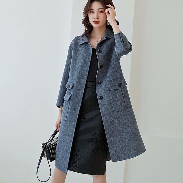 women's wool long coat single-breasted straight female coat with high-quality materials work fine small lapel female, Black
women's wool long coat single-breasted straight female coat with high-quality materials work fine small lapel female, Black