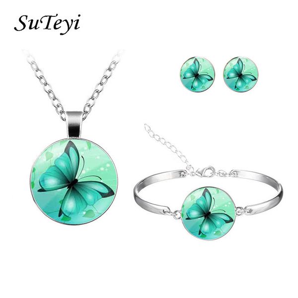 suteyi romantic beautiful blue butterfly art picture glass cabochon necklace stud earrings bracelet jewelry set for wedding gift, Silver
suteyi romantic beautiful blue butterfly art picture glass cabochon necklace stud earrings bracelet jewelry set for wedding gift, Silver