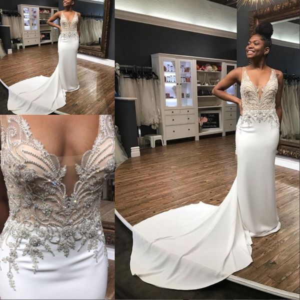 crystal beaded v neck african trumpet mermaid wedding dresses beading lace sleeveless long bridal gowns robes de mariée sirène, White
crystal beaded v neck african trumpet mermaid wedding dresses beading lace sleeveless long bridal gowns robes de mariée sirène, White