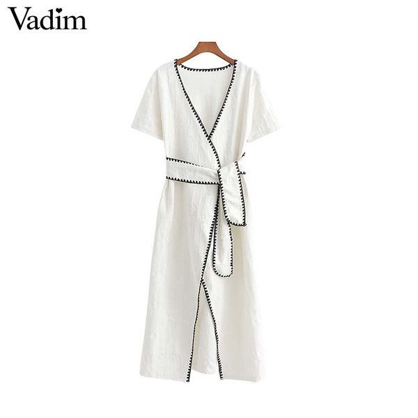 vadim women elegant cross v neck wrap dress bow tie sashes short sleeve split female casual white midi dresses vestido qb556, Black;gray
vadim women elegant cross v neck wrap dress bow tie sashes short sleeve split female casual white midi dresses vestido qb556, Black;gray
