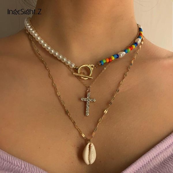 ingesight.z 3pcs/set multi layer rainbow seed bead imitation pearl choker necklace crystal cross shell pendant necklace jewelry, Silver
ingesight.z 3pcs/set multi layer rainbow seed bead imitation pearl choker necklace crystal cross shell pendant necklace jewelry, Silver