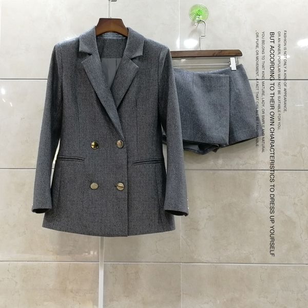 two piece set women 2018 autumn winter high end double breasted wool blazer + irregular skirt shorts suit office lady work sets, Gray
two piece set women 2018 autumn winter high end double breasted wool blazer + irregular skirt shorts suit office lady work sets, Gray