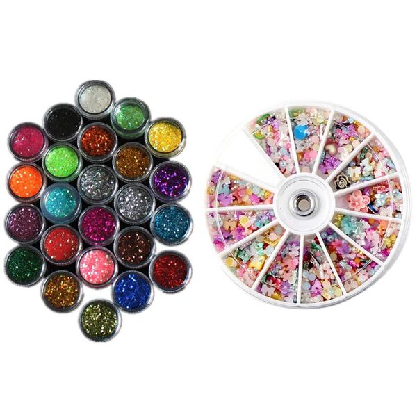 1 set 24 colors acrylic glitter sequins nail art decoration & 1200pcs wheel mixed 3d diy nails rhinestones decoration, Black
1 set 24 colors acrylic glitter sequins nail art decoration & 1200pcs wheel mixed 3d diy nails rhinestones decoration, Black