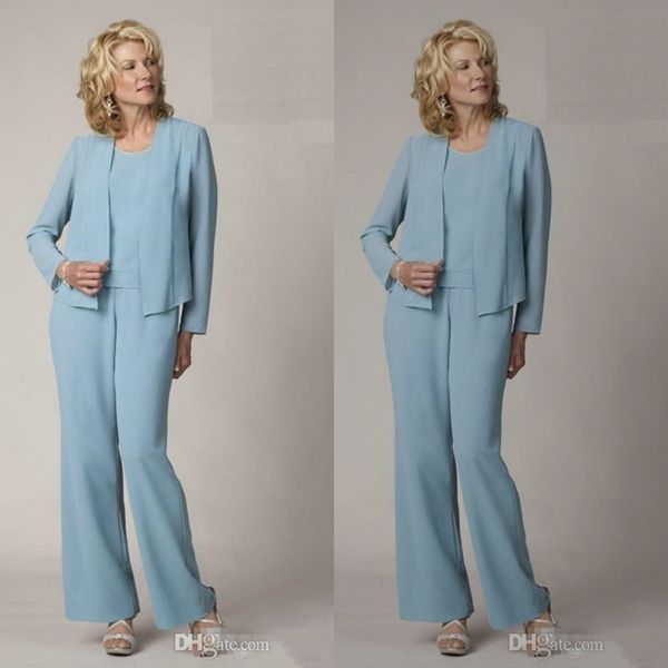 light blue mother of the bride dresses with jacket long sleeves pant suits a-line chiffon mother of the bride groom gowns, Black;red
light blue mother of the bride dresses with jacket long sleeves pant suits a-line chiffon mother of the bride groom gowns, Black;red