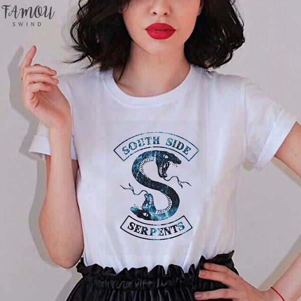 riverdale tv women t shirt south side serpents t shirt women sumemr plus size o neck tee snake print short homme, White 
riverdale tv women t shirt south side serpents t shirt women sumemr plus size o neck tee snake print short homme, White