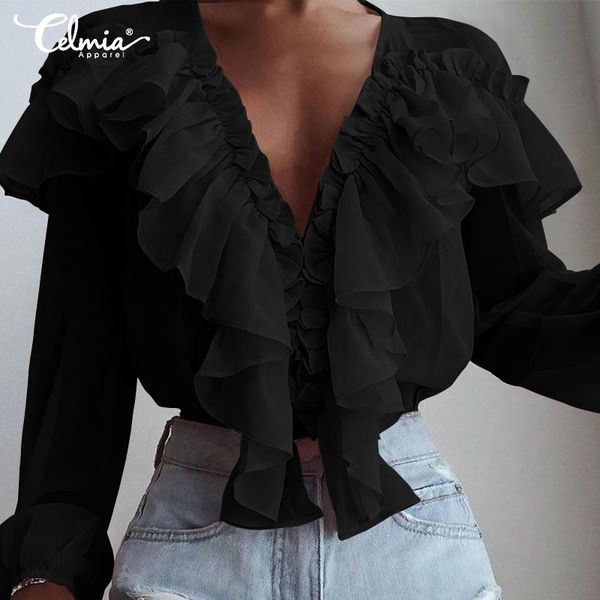 oversized celmia ruffled stitching women blouse stylish office deep v-neck soild long sleeve shirt casual elegant blusas 5xl, White
oversized celmia ruffled stitching women blouse stylish office deep v-neck soild long sleeve shirt casual elegant blusas 5xl, White