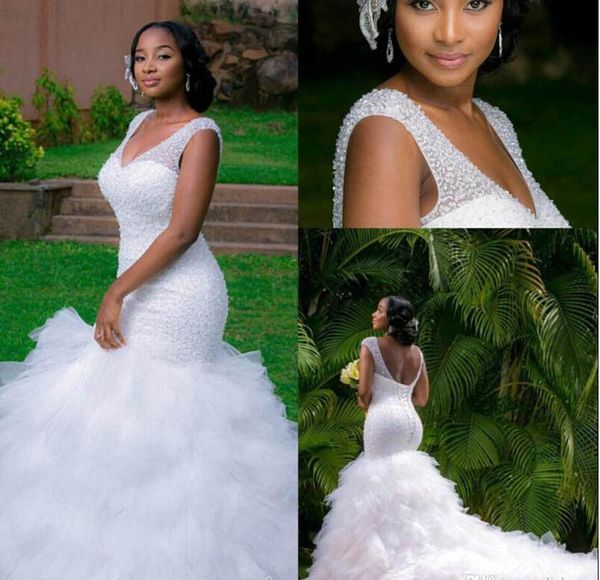arabic style plus size wedding dresses deep v neck beading layers mermaid wedding gowns chapel train lace up back beach bridal dress, White
arabic style plus size wedding dresses deep v neck beading layers mermaid wedding gowns chapel train lace up back beach bridal dress, White