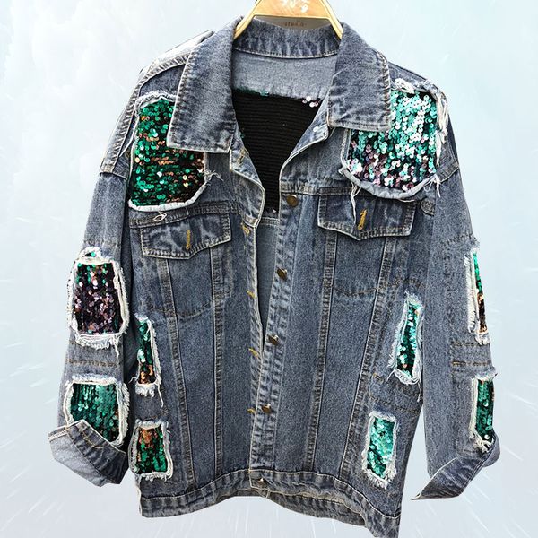 sequins wash water hole coat bf wind basic denim jacket 2019 fashion spring autumn jacket women lapel loose jeans outwear sl186, Black;brown
sequins wash water hole coat bf wind basic denim jacket 2019 fashion spring autumn jacket women lapel loose jeans outwear sl186, Black;brown