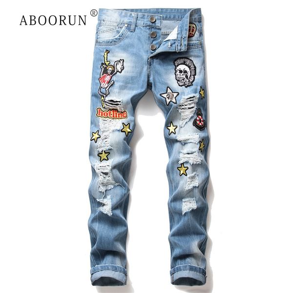 aboorun hi street men's skinny ripped jeans punk skull embroidery slim fit jeans singers brand for male, Blue
aboorun hi street men's skinny ripped jeans punk skull embroidery slim fit jeans singers brand for male, Blue