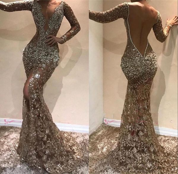 2020 new deep v neck long sleeves sequins mermaid long evening dresses beaded sheer mesh split backless formal party prom dresses 846, Black;red
2020 new deep v neck long sleeves sequins mermaid long evening dresses beaded sheer mesh split backless formal party prom dresses 846, Black;red