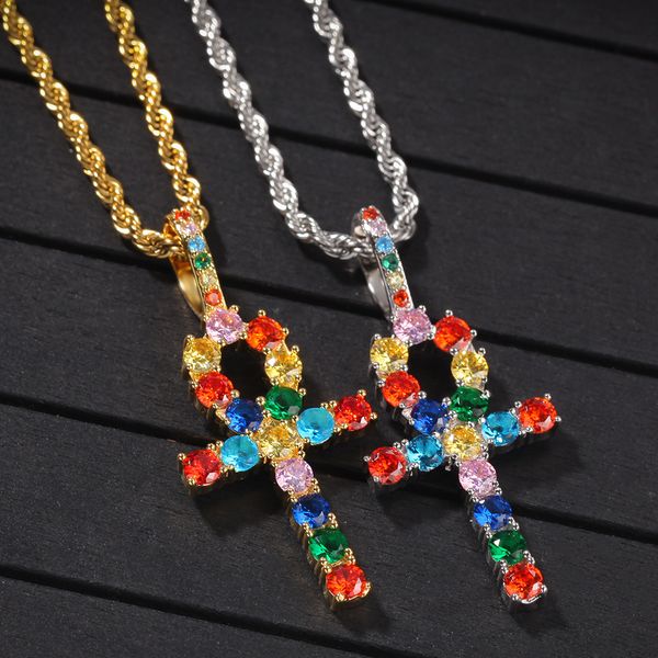 hip hop iced out cz ankh key cross pendant necklace copper iced colorful cz bling necklace men women charms jewelry gifts, Silver
hip hop iced out cz ankh key cross pendant necklace copper iced colorful cz bling necklace men women charms jewelry gifts, Silver