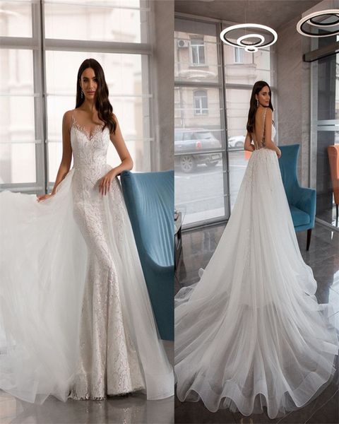 mermaid wedding dresses with detachable train spaghetti strap appliques lace beaded sequins bridal gown backless vestidos de novia, White
mermaid wedding dresses with detachable train spaghetti strap appliques lace beaded sequins bridal gown backless vestidos de novia, White