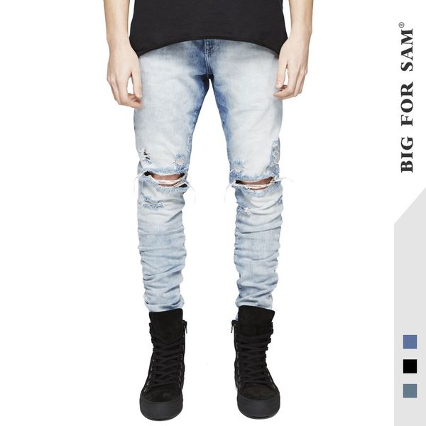 cultivate morality men's new europe and the united states the high street and feet male hole in knee height pants, Blue
cultivate morality men's new europe and the united states the high street and feet male hole in knee height pants, Blue
