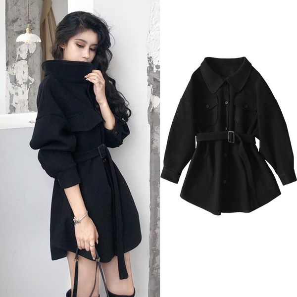 women black elegant winter wool overcoat long bandage woolen coat slim fit outerwear with pocket turn down collar
women black elegant winter wool overcoat long bandage woolen coat slim fit outerwear with pocket turn down collar