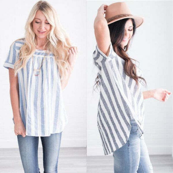 summer women's ladies loose casual short sleeve t-shirt striped fashion blouse clothes tee t-shirt, White
summer women's ladies loose casual short sleeve t-shirt striped fashion blouse clothes tee t-shirt, White