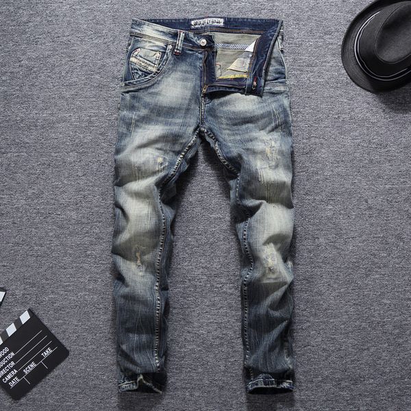 men's jeans italian vintage fashion men slim fit retro washed ripped denim pants streetwear hip hop homme, Blue
men's jeans italian vintage fashion men slim fit retro washed ripped denim pants streetwear hip hop homme, Blue