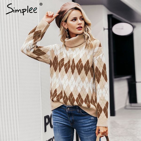 simplee elegant knitted women sweater vintage geometrical turtle neck thick pullover jumper autumn winter ladies sweater, White;black
simplee elegant knitted women sweater vintage geometrical turtle neck thick pullover jumper autumn winter ladies sweater, White;black