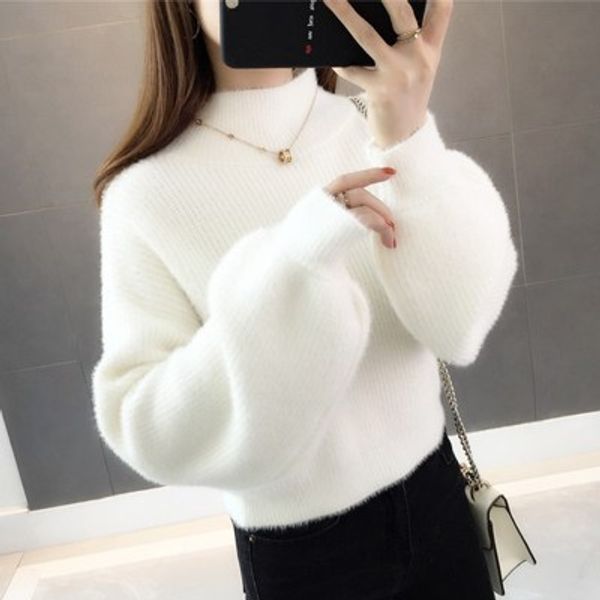 2019 sweaters ladies winter new fashion thickened warm turtleneck mohair lantern sleeve casual solid color slim simple pullover, White;black
2019 sweaters ladies winter new fashion thickened warm turtleneck mohair lantern sleeve casual solid color slim simple pullover, White;black