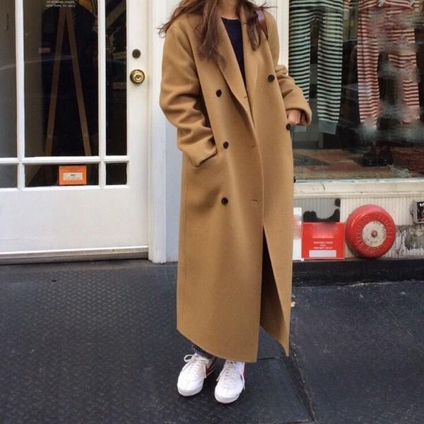 women woolen coat double-breasted wool coats winter vintage all match long coats solid fashion loose plus size outwear, Black
women woolen coat double-breasted wool coats winter vintage all match long coats solid fashion loose plus size outwear, Black