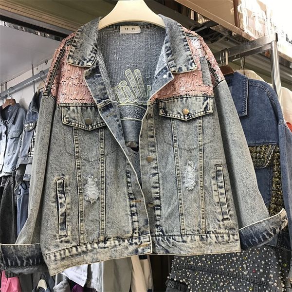 sexemara fashion the new sequin hole washed loose denim jacket ing, Black;brown
sexemara fashion the new sequin hole washed loose denim jacket ing, Black;brown