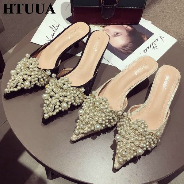 women slippers htuua designer luxury slides ladies brand mules shoes women dress shoes pointed toe heels pearl slippers sx2439, Black
women slippers htuua designer luxury slides ladies brand mules shoes women dress shoes pointed toe heels pearl slippers sx2439, Black