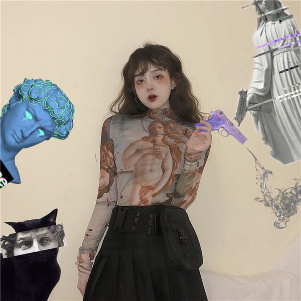 new personality fashion oil painting angel girl retro mesh casual chic fashion harajuku loose female t-shirt, White
new personality fashion oil painting angel girl retro mesh casual chic fashion harajuku loose female t-shirt, White