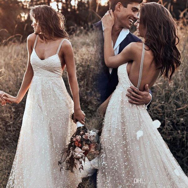 2020 spahetti straps lace a line bohemian wedding dresses lace applique backless bridal gowns robe de mariée, White
2020 spahetti straps lace a line bohemian wedding dresses lace applique backless bridal gowns robe de mariée, White