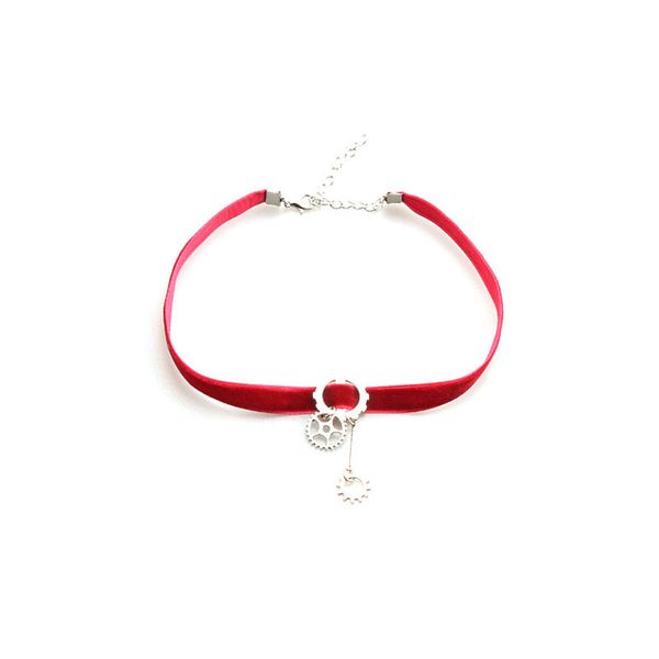 2019 retro wine red choker personality dark wind velvet neck chain metal gear pendant collar collar clavicle chain, Silver
2019 retro wine red choker personality dark wind velvet neck chain metal gear pendant collar collar clavicle chain, Silver