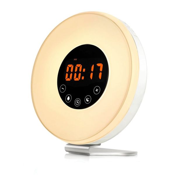 sunrise alarm clock wake up light digital clock with 6 natural sounds, fm radio, 7 color night light, easy touch control
sunrise alarm clock wake up light digital clock with 6 natural sounds, fm radio, 7 color night light, easy touch control