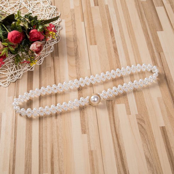 

New 2019 Hot Sales elastic belt with rock crystal buckle and pearls; Women's Fashionable Stretch Buckle; tight belt with chain