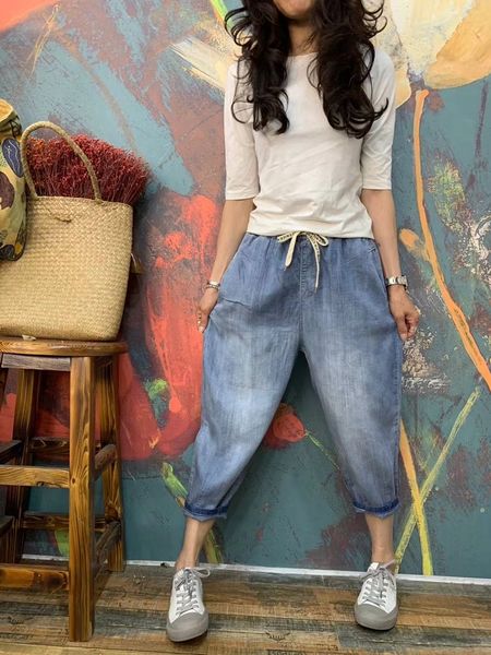 the blue silk cotton thin section day 7 minutes of pants female elastic waist belt bk4643
the blue silk cotton thin section day 7 minutes of pants female elastic waist belt bk4643