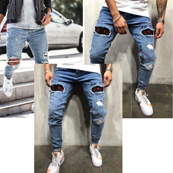 cross-border for four seasons 2019 hole european and american explosion models tight men's trousers men's feet pants lf1903, Blue
cross-border for four seasons 2019 hole european and american explosion models tight men's trousers men's feet pants lf1903, Blue