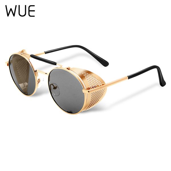 

wue retro round metal sunglasses steampunk men women brand designer glasses oculos de sol shades uv protection, White;black