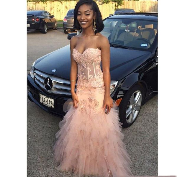 illusion mermaid prom dresses with sweetheart lace appliqued floor length luxury tiered ruffle tulle skirt evening dresses south africa, Black
illusion mermaid prom dresses with sweetheart lace appliqued floor length luxury tiered ruffle tulle skirt evening dresses south africa, Black