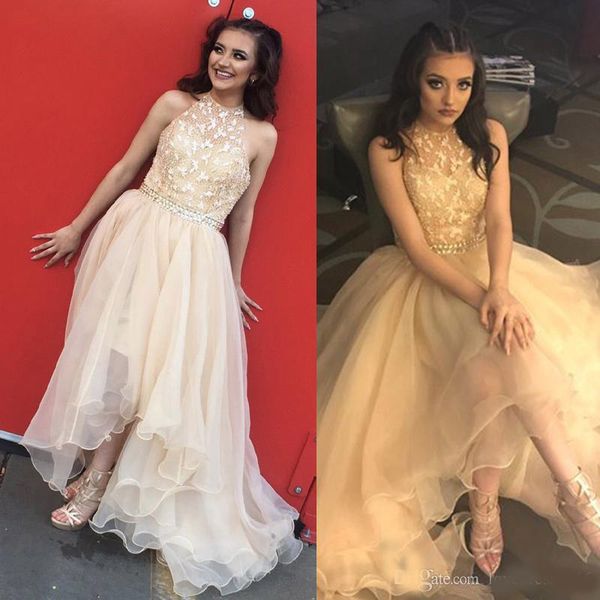 modest a line high low organza prom dresses with sash halter neck sleeveless evening gowns maid of honor dress party, Black
modest a line high low organza prom dresses with sash halter neck sleeveless evening gowns maid of honor dress party, Black