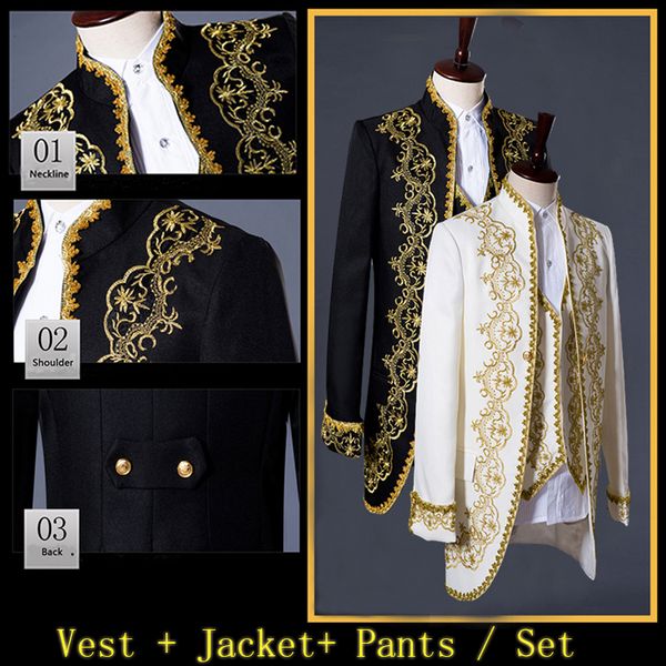 2019 men's fashion tuxedo luxury wedding dress suit slim fit male grooming classic blazer suits for prom party 3 pieces set gold, White;black
2019 men's fashion tuxedo luxury wedding dress suit slim fit male grooming classic blazer suits for prom party 3 pieces set gold, White;black