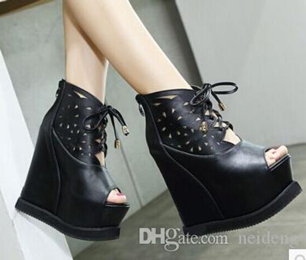 2017 new the 14cm chic 14cm thick platform peep toe wedge high heels black lace up shoes
2017 new the 14cm chic 14cm thick platform peep toe wedge high heels black lace up shoes