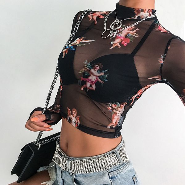 women's t-shirt women t shirt see through transparent mesh long sleeve sheer slim ladies turtleneck arrival, White
women's t-shirt women t shirt see through transparent mesh long sleeve sheer slim ladies turtleneck arrival, White
