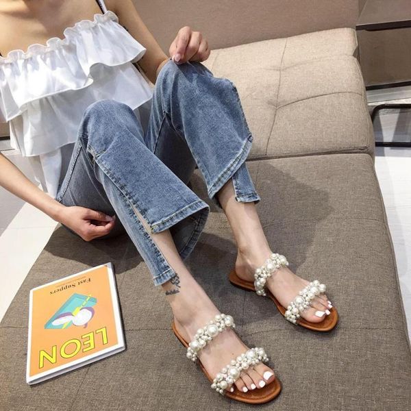 women slippers open toe pearl slippers narrow band flats shoes summer sandals slides brown flats casual size 35-40, Black
women slippers open toe pearl slippers narrow band flats shoes summer sandals slides brown flats casual size 35-40, Black